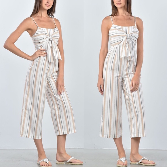 Ivory Knot Stripe Jumpsuit Romper - Picture 2 of 4